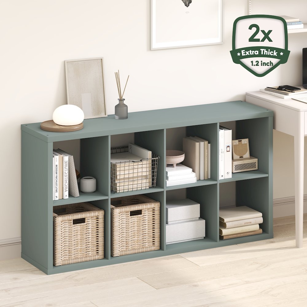 8-Cube Thick Frame Bookshelf, Horizontally & Vertically Reversible, Sage Green. Picture 4