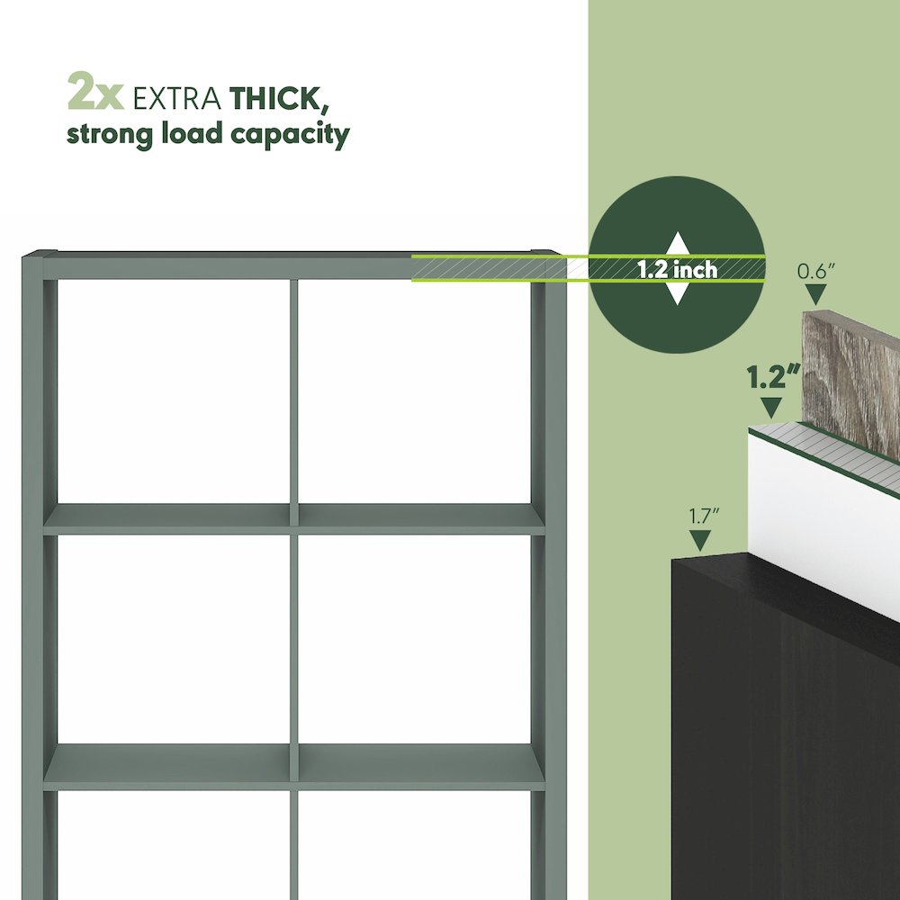 8-Cube Thick Frame Bookshelf, Horizontally & Vertically Reversible, Sage Green. Picture 5