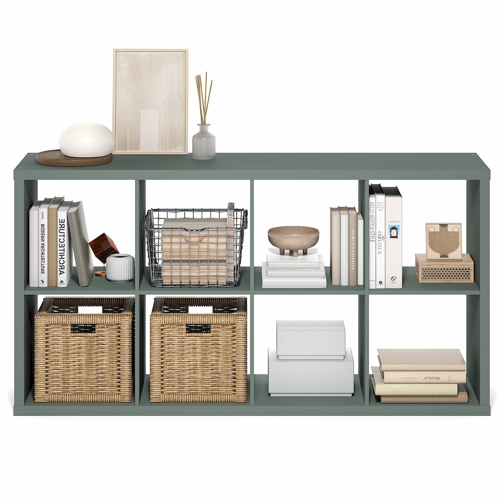 8-Cube Thick Frame Bookshelf, Horizontally & Vertically Reversible, Sage Green. Picture 2