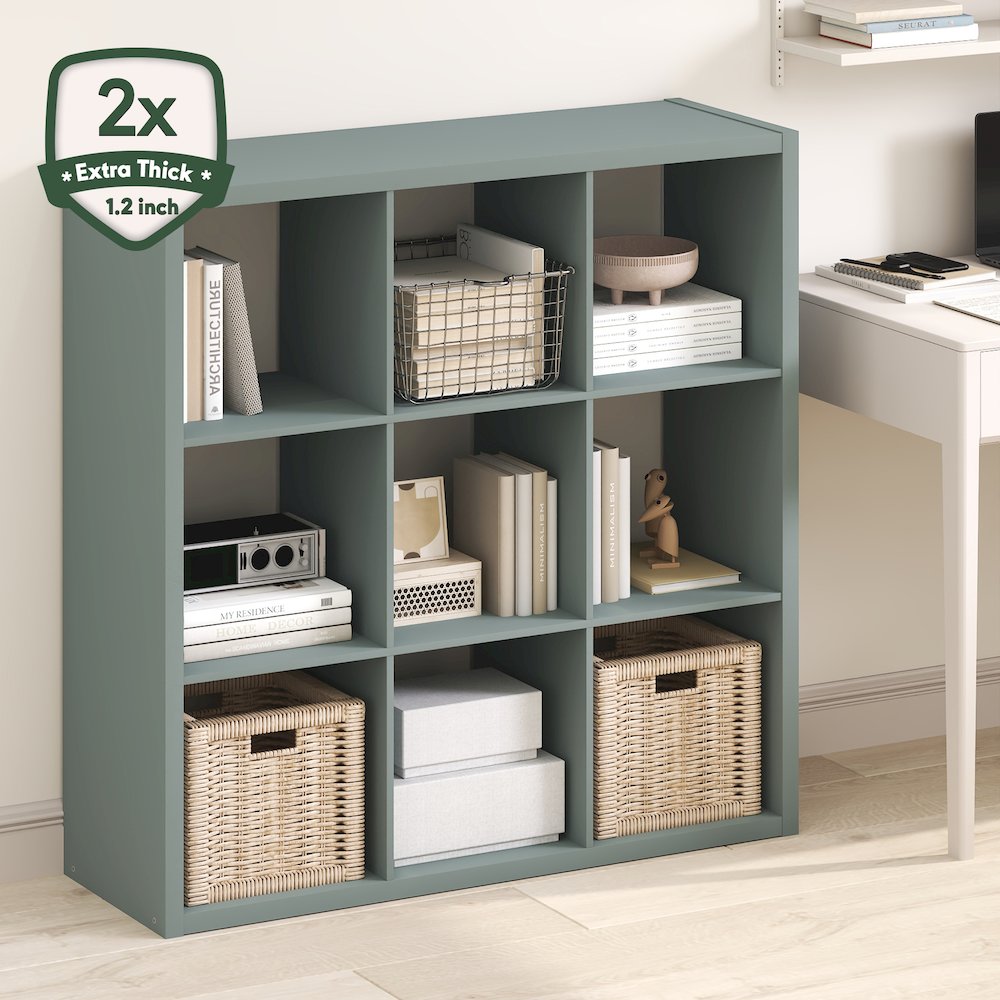 9-Cube Thick Frame Bookshelf, Reversible Bookcase with Open Back, Sage Green. Picture 4