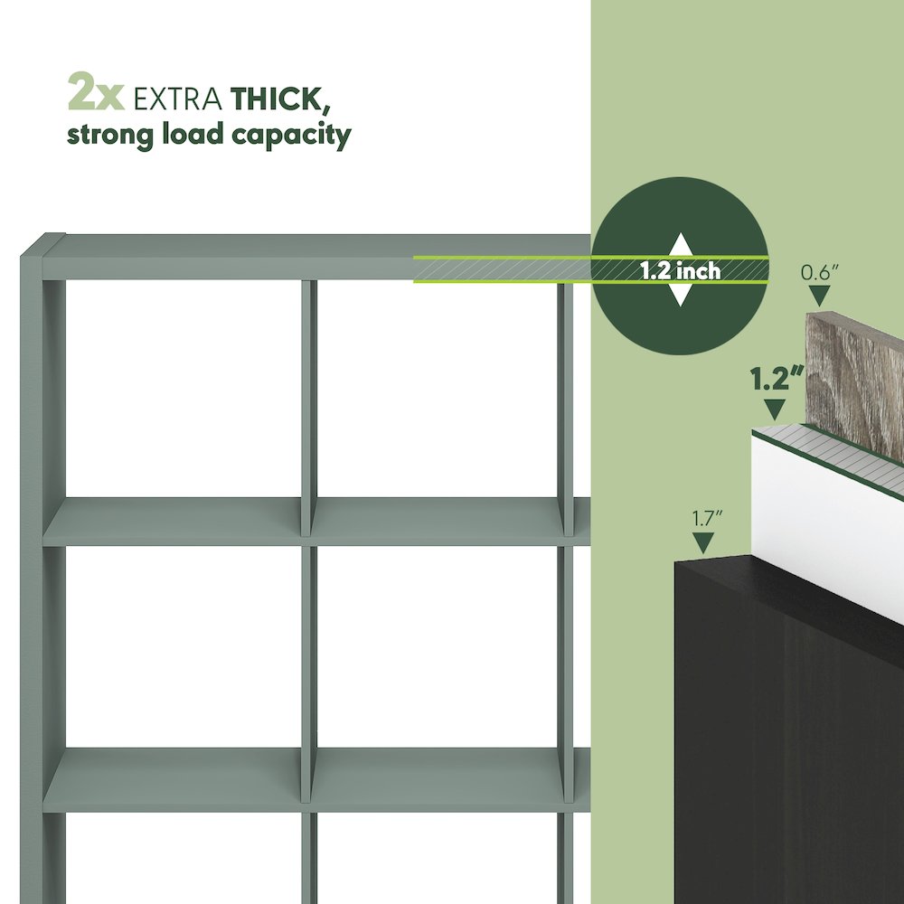 9-Cube Thick Frame Bookshelf, Reversible Bookcase with Open Back, Sage Green. Picture 5