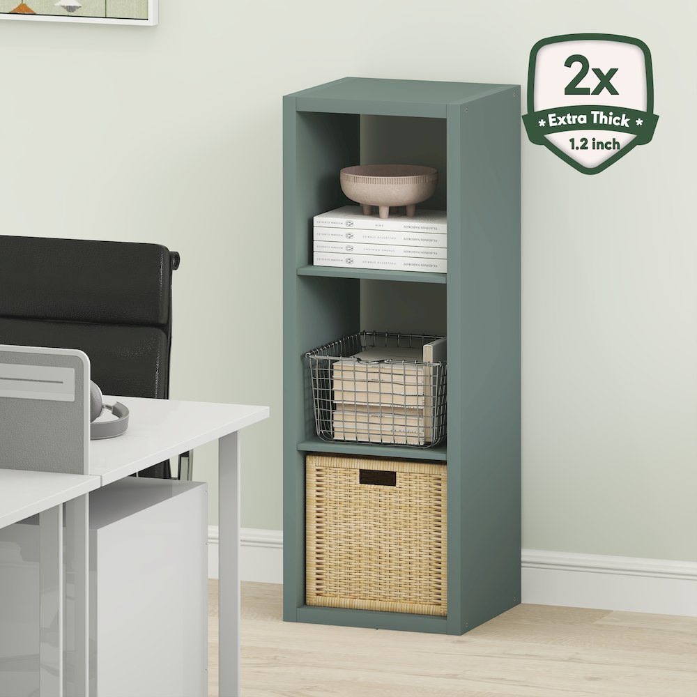 3-Cube Thick Frame Bookshelf, Horizontally & Vertically Reversible, Sage Green. Picture 4