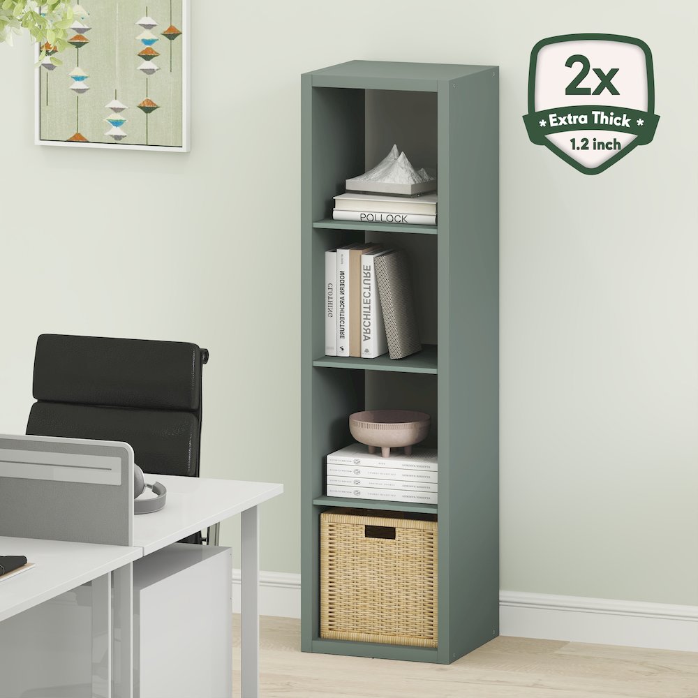 4-Cube Vertical Thick Frame Bookshelf, Sage Green. Picture 4