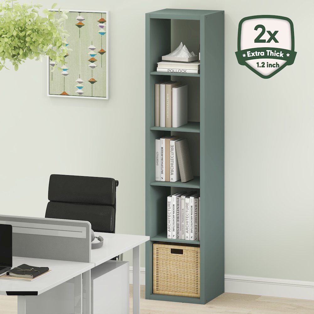 5-Cube Vertical Thick Frame Bookshelf, Sage Green. Picture 4