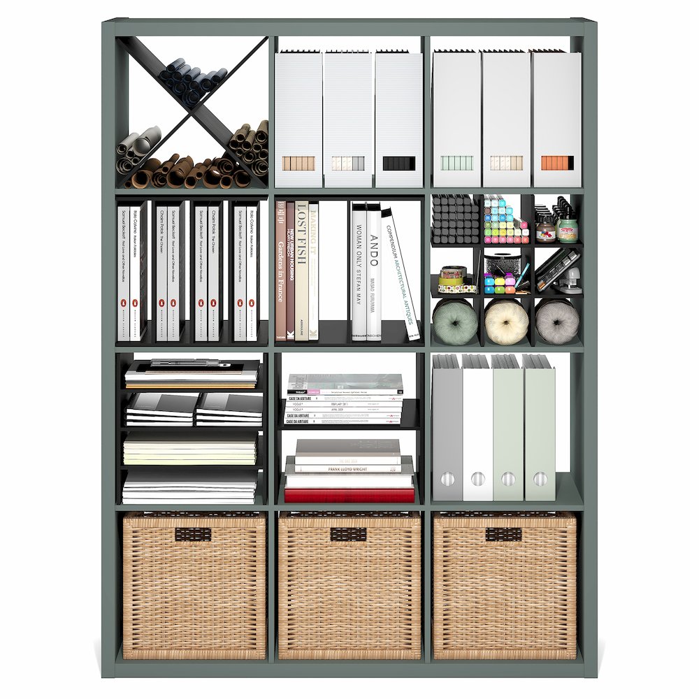 12-Cube Thick Frame Bookshelf, Reversible Bookcase with Open Back, Sage Green. Picture 2