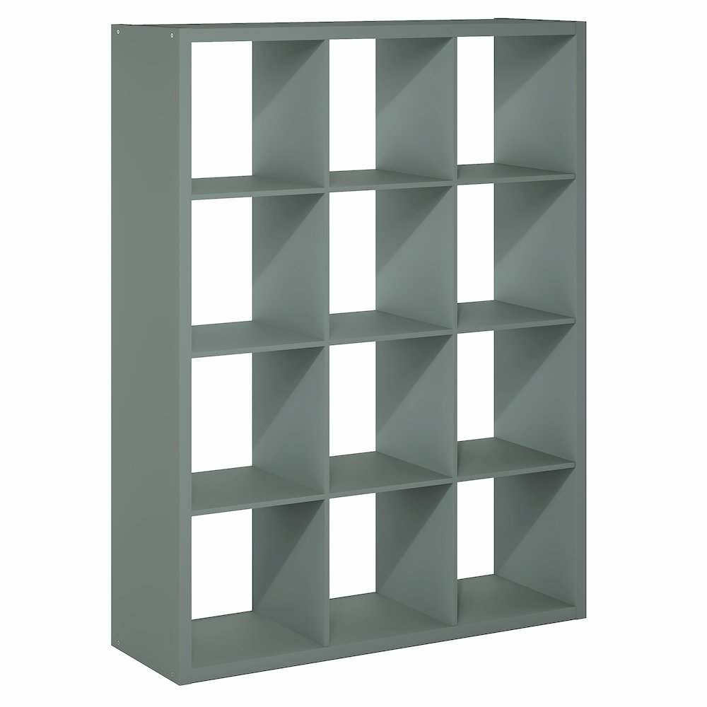 12-Cube Thick Frame Bookshelf, Reversible Bookcase with Open Back, Sage Green. Picture 1