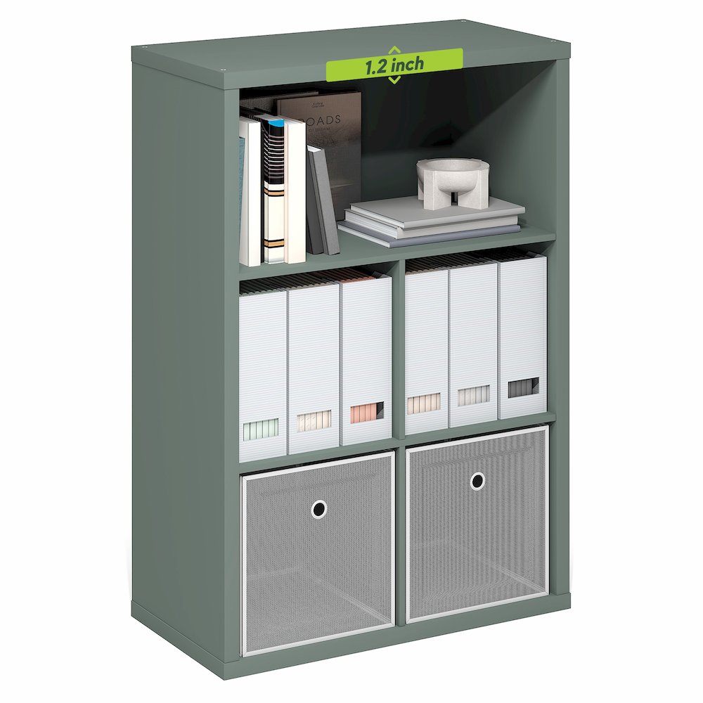 5-Cube Thick Frame Bookshelf, Reversible Bookcase with Closed Back, Sage Green. Picture 3