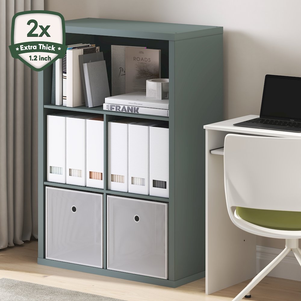 5-Cube Thick Frame Bookshelf, Reversible Bookcase with Closed Back, Sage Green. Picture 4