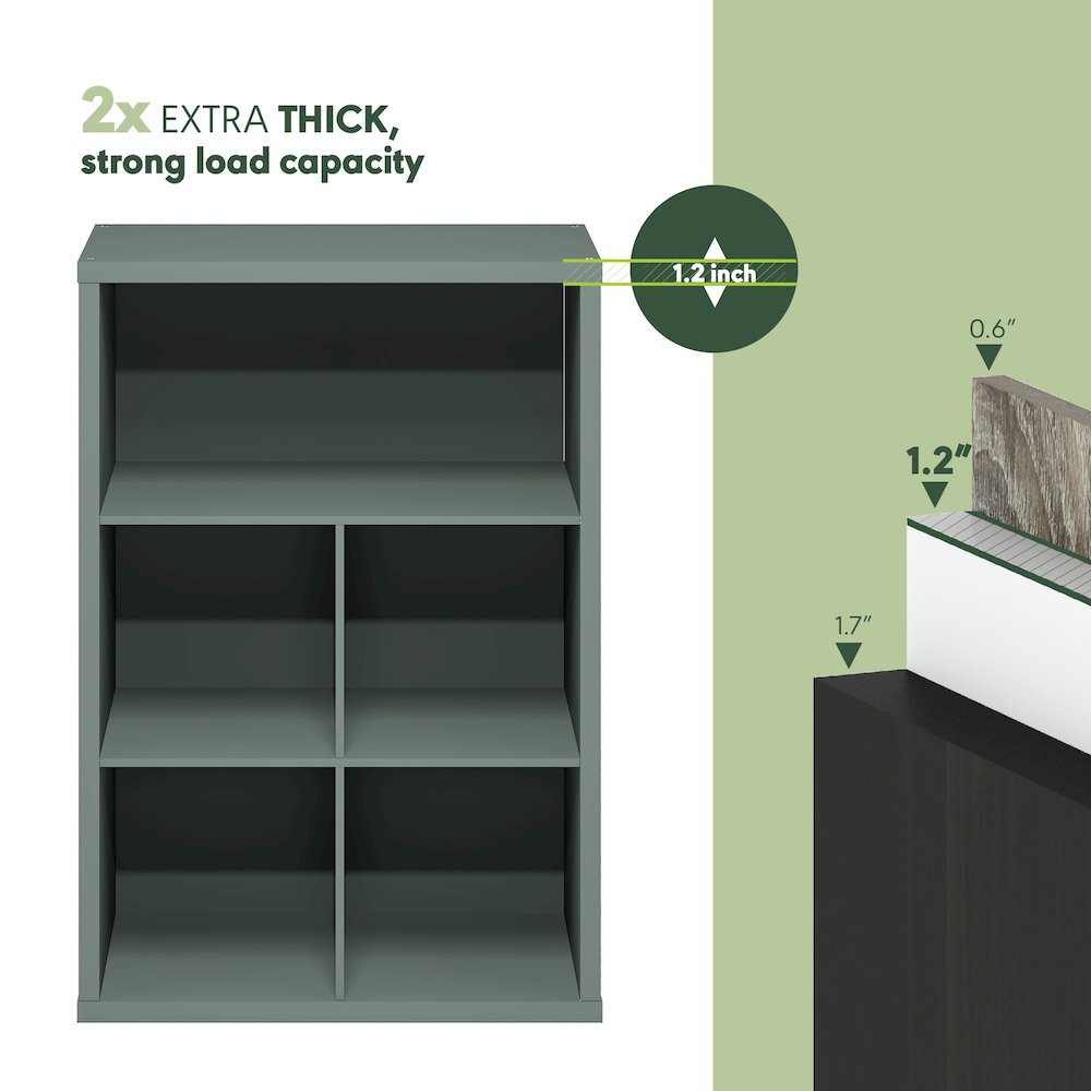 5-Cube Thick Frame Bookshelf, Reversible Bookcase with Closed Back, Sage Green. Picture 5