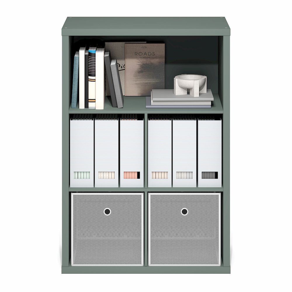 5-Cube Thick Frame Bookshelf, Reversible Bookcase with Closed Back, Sage Green. Picture 2