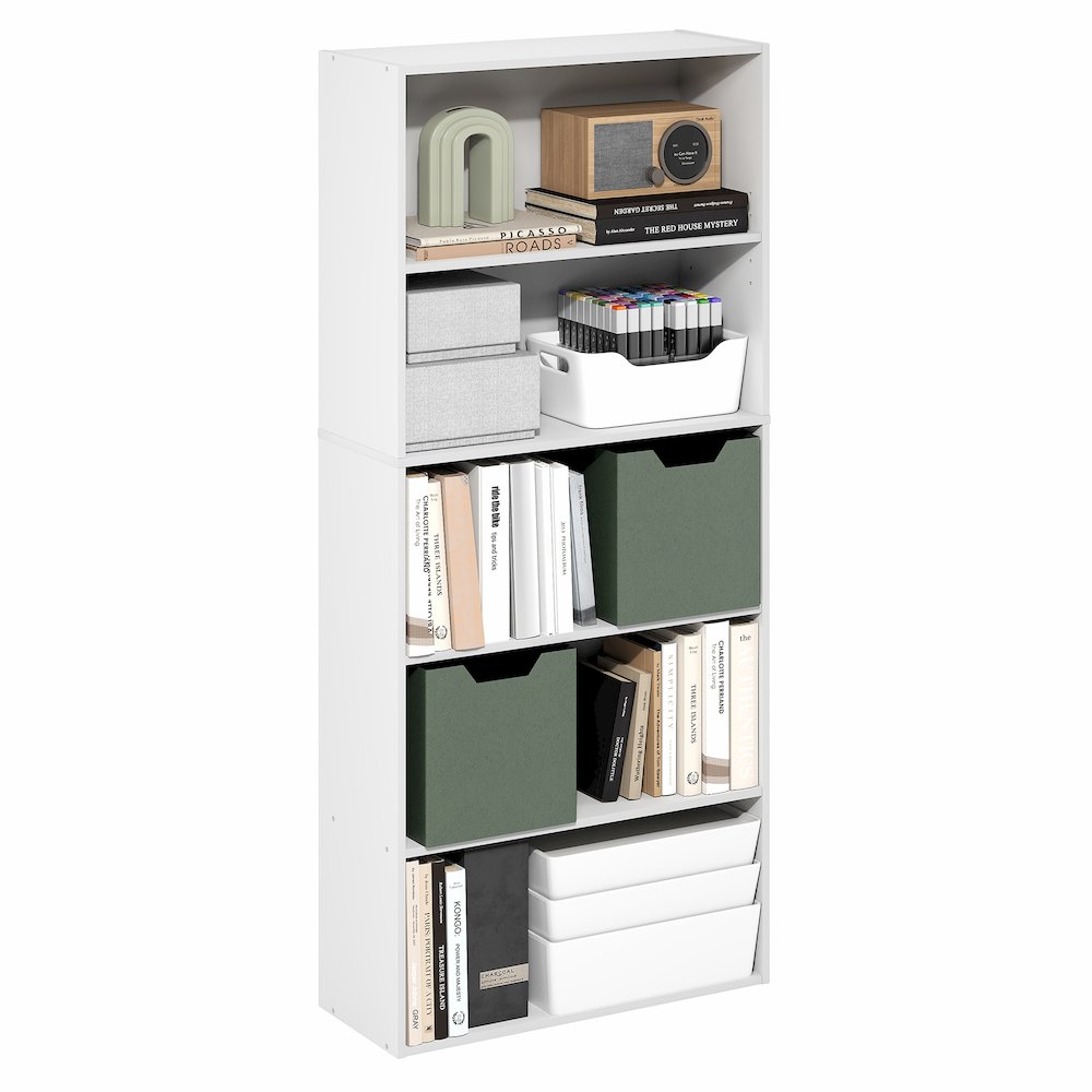 5-Tier Bookshelf, 52 Inch Tall Bookcase with Adjustable Shelf, White. Picture 3