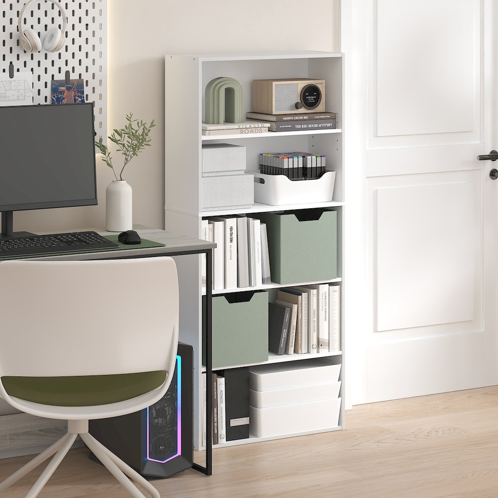 5-Tier Bookshelf, 52 Inch Tall Bookcase with Adjustable Shelf, White. Picture 5