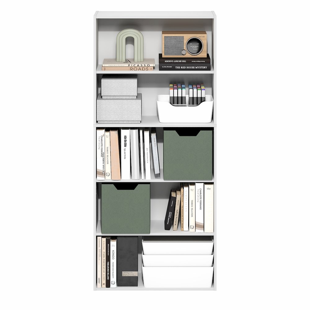 5-Tier Bookshelf, 52 Inch Tall Bookcase with Adjustable Shelf, White. Picture 4