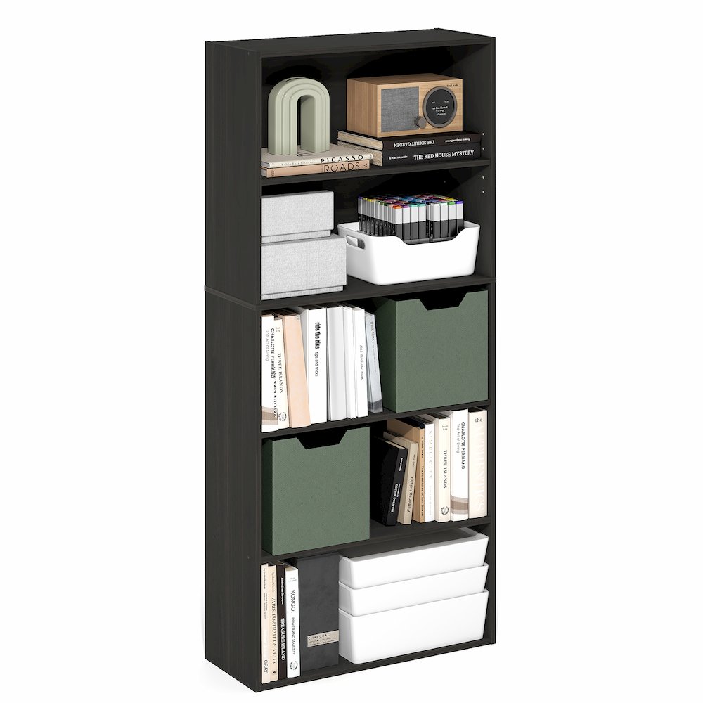 5-Tier Bookshelf, 52 Inch Tall Bookcase with Adjustable Shelf, Espresso. Picture 3