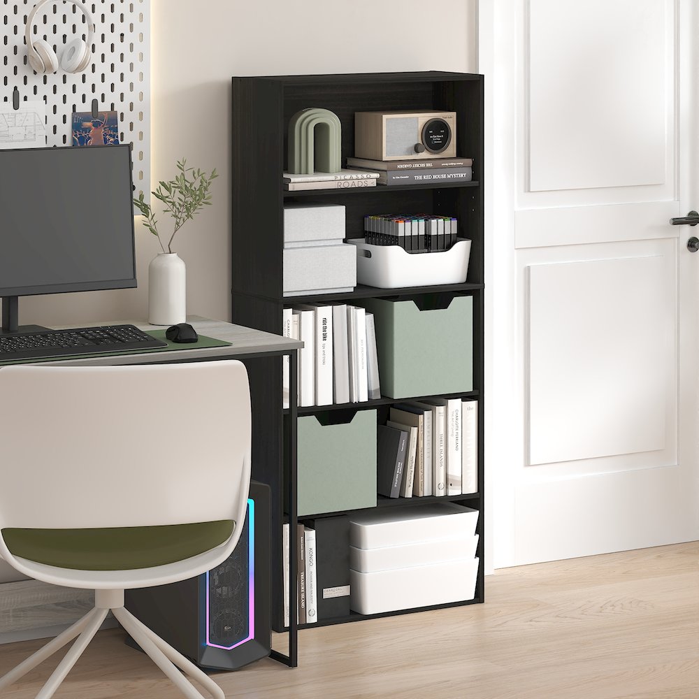 5-Tier Bookshelf, 52 Inch Tall Bookcase with Adjustable Shelf, Espresso. Picture 5