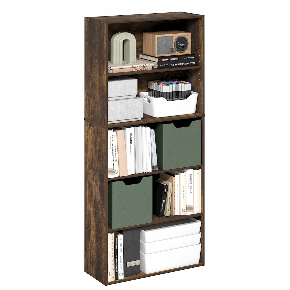 5-Tier Bookshelf, 52 Inch Tall Bookcase with Adjustable Shelf, Amber Pine. Picture 3