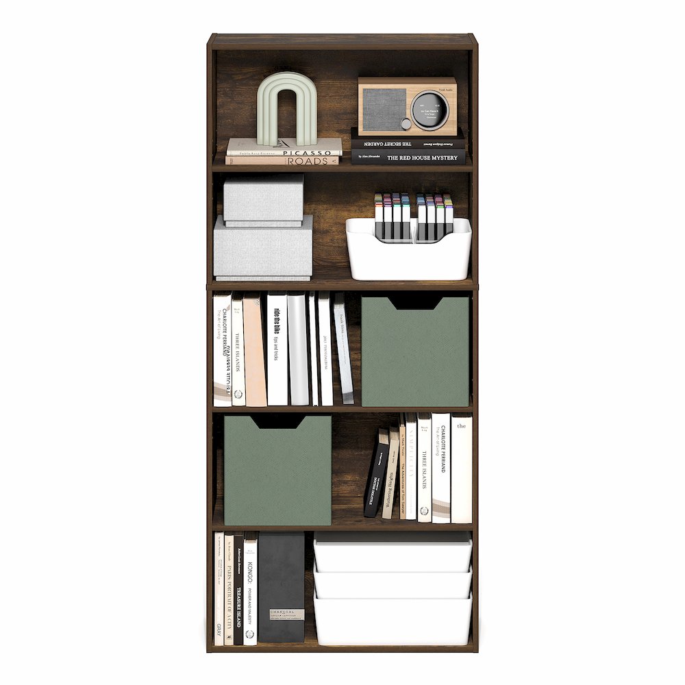 5-Tier Bookshelf, 52 Inch Tall Bookcase with Adjustable Shelf, Amber Pine. Picture 4