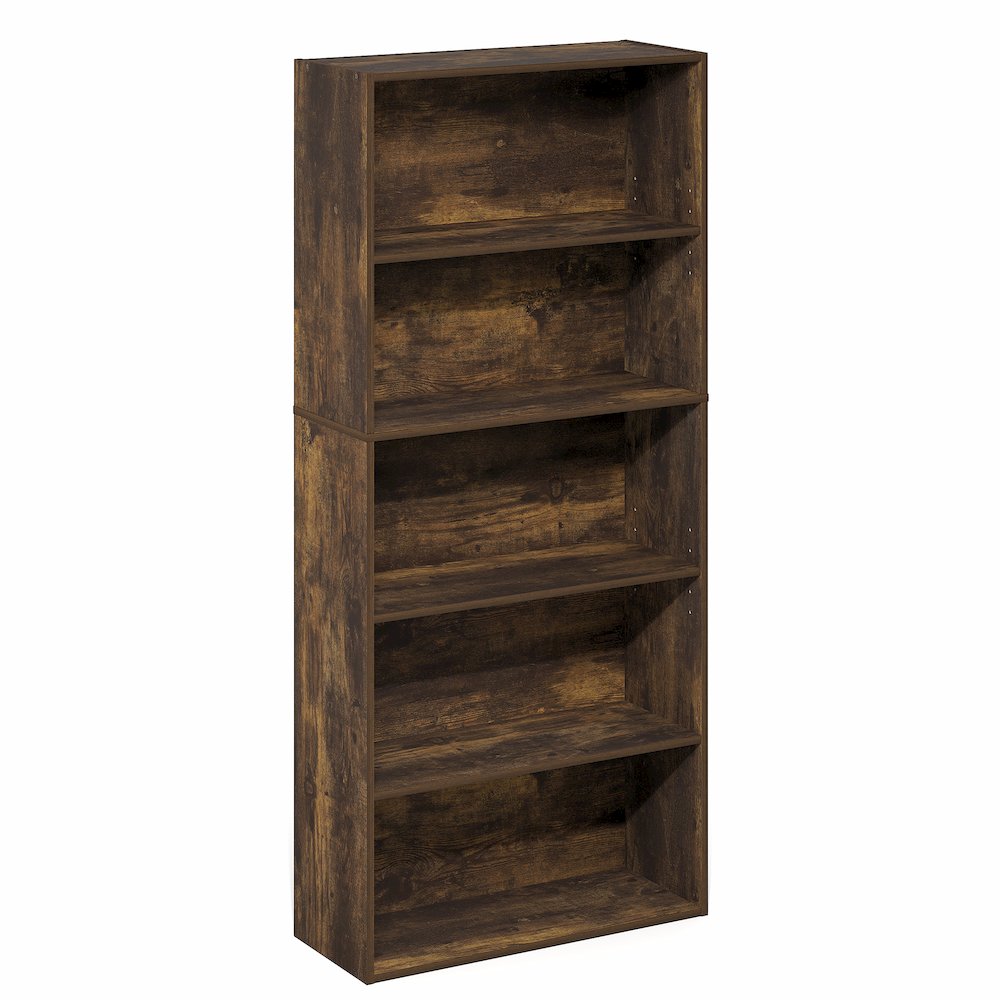5-Tier Bookshelf, 52 Inch Tall Bookcase with Adjustable Shelf, Amber Pine. Picture 1