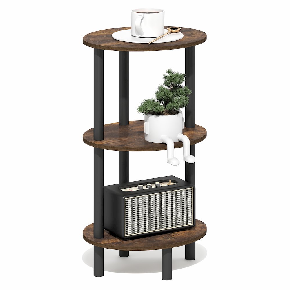 3-Tier 27.6" Tall Oval Nightstand, Bedside Table with Open Shelving, Amber Pine. Picture 3