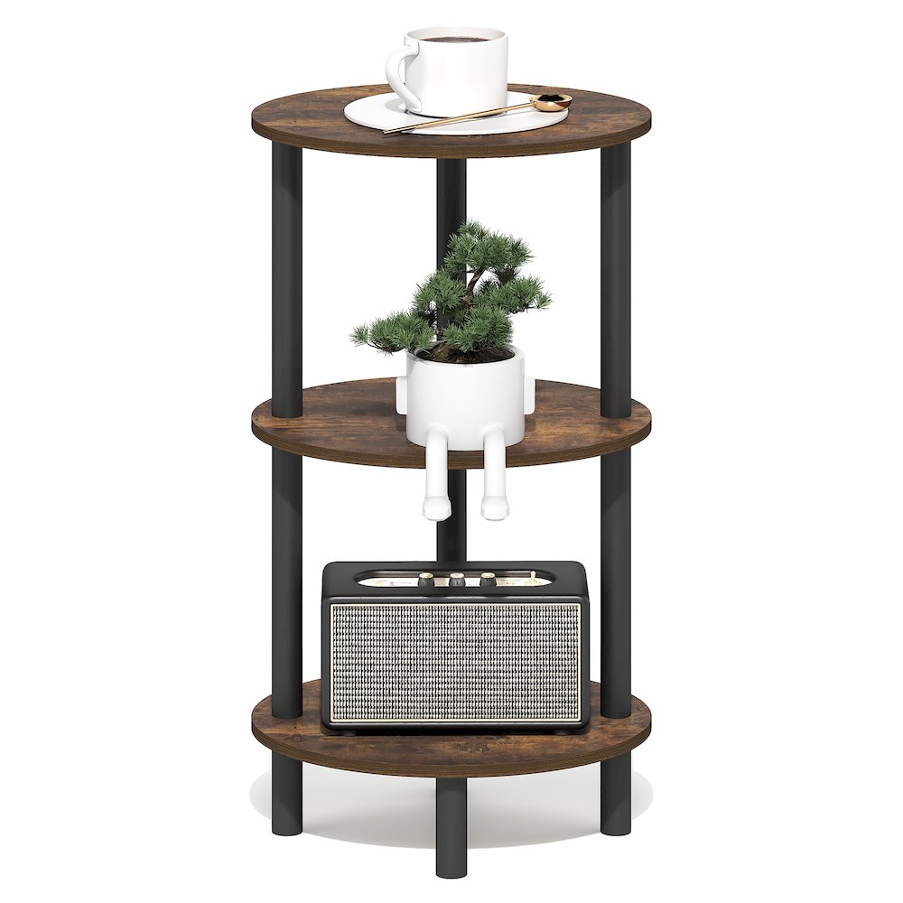 3-Tier 27.6" Tall Oval Nightstand, Bedside Table with Open Shelving, Amber Pine. Picture 6