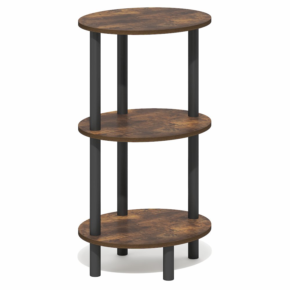 3-Tier 27.6" Tall Oval Nightstand, Bedside Table with Open Shelving, Amber Pine. Picture 2