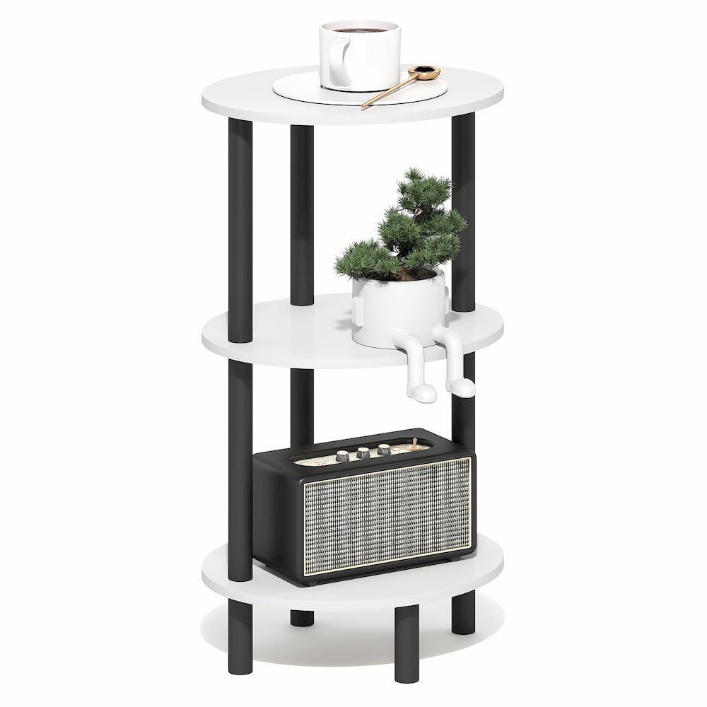 3-Tier 27.6" Tall Oval Nightstand, Bedside Table with Open Shelving, White. Picture 3