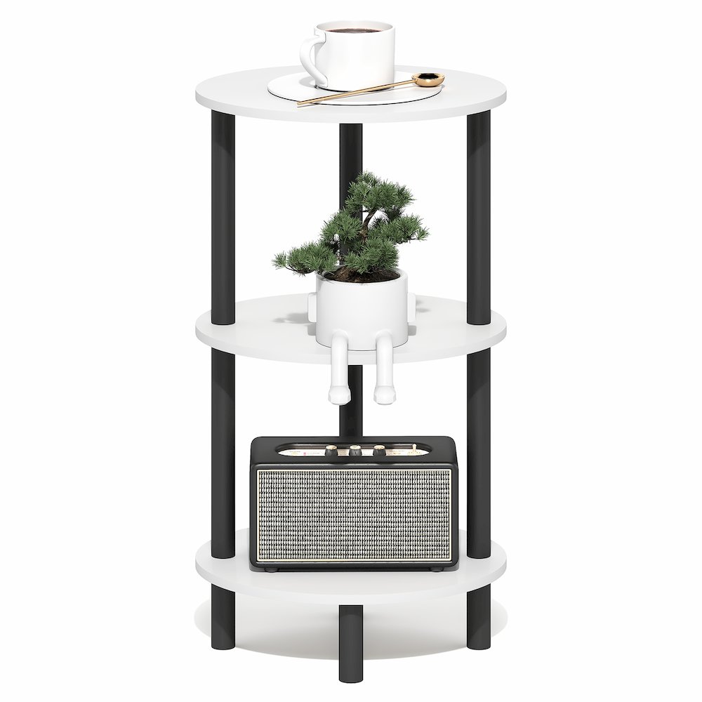 3-Tier 27.6" Tall Oval Nightstand, Bedside Table with Open Shelving, White. Picture 6