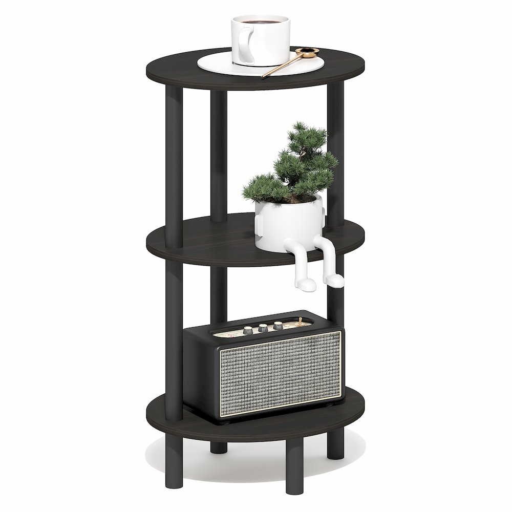 3-Tier 27.6" Tall Oval Nightstand, Bedside Table with Open Shelving, Espresso. Picture 3
