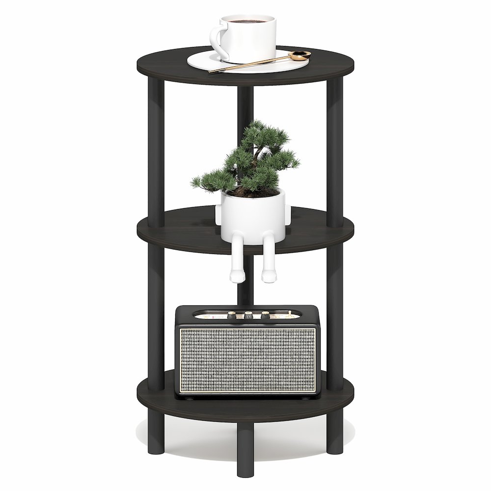 3-Tier 27.6" Tall Oval Nightstand, Bedside Table with Open Shelving, Espresso. Picture 6