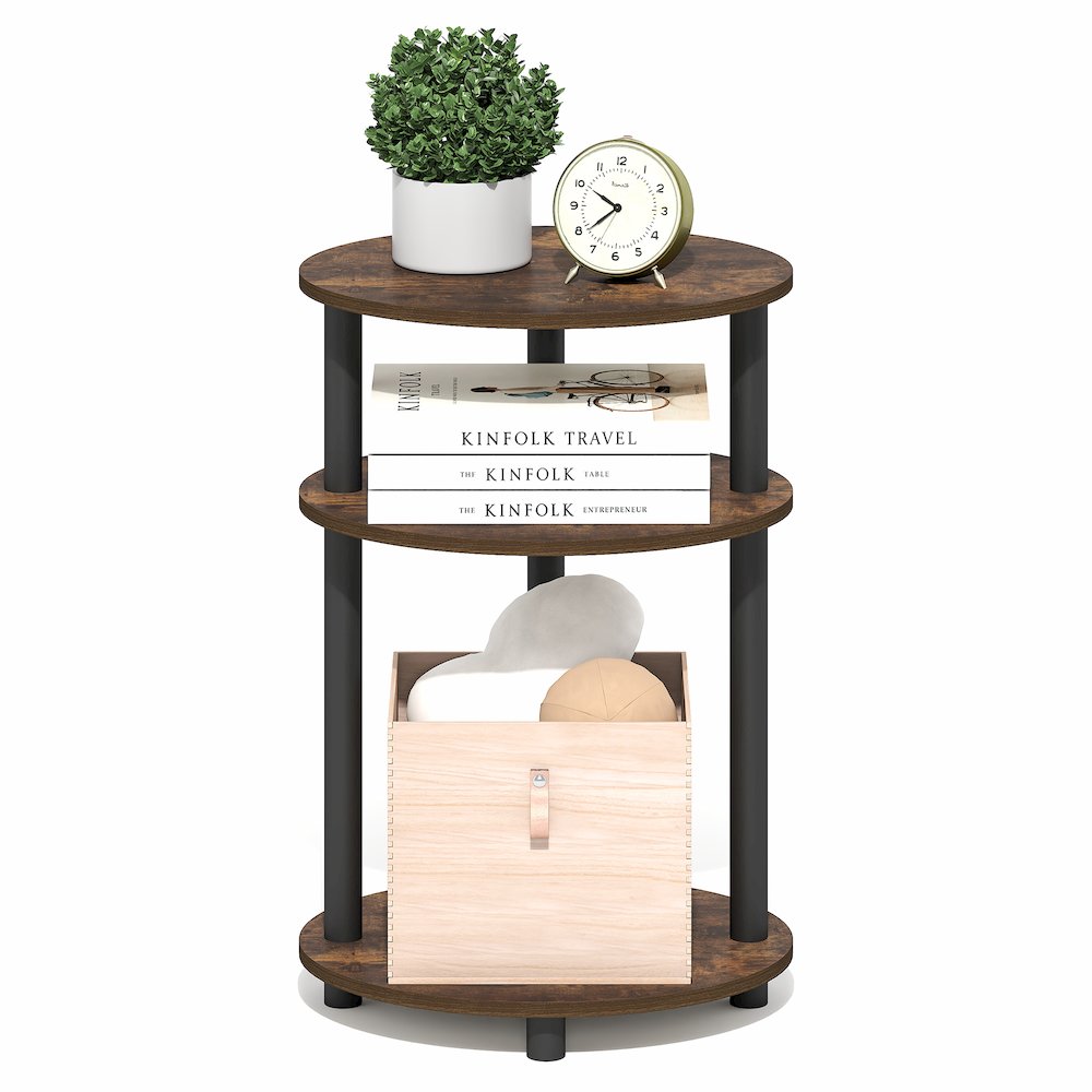 Side Table, 3-Tier Oval End Table, Night Stand, Bedside Table, Amber Pine/Black. Picture 4