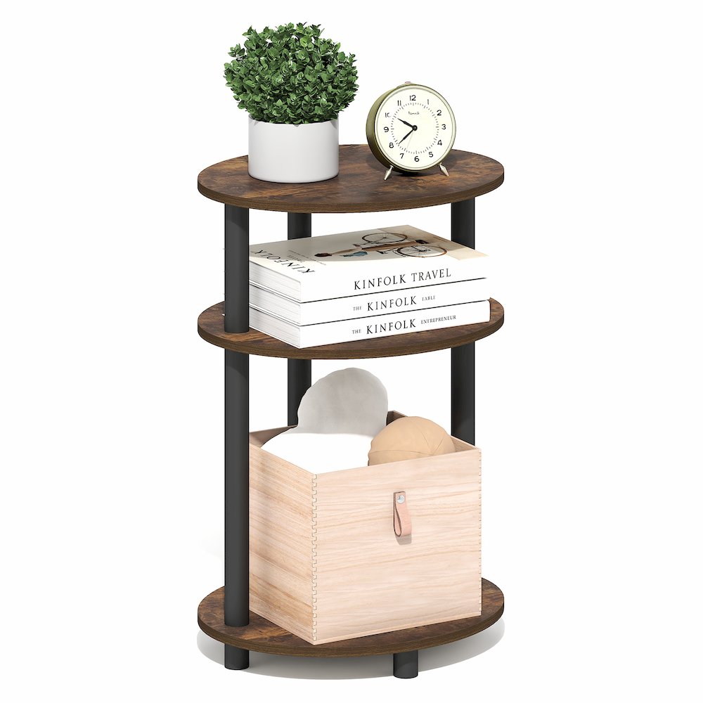 Side Table, 3-Tier Oval End Table, Night Stand, Bedside Table, Amber Pine/Black. Picture 6