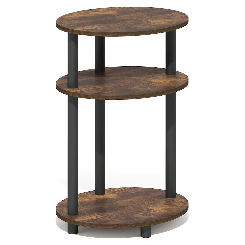 Side Table, 3-Tier Oval End Table, Night Stand, Bedside Table, Amber Pine/Black. Picture 2