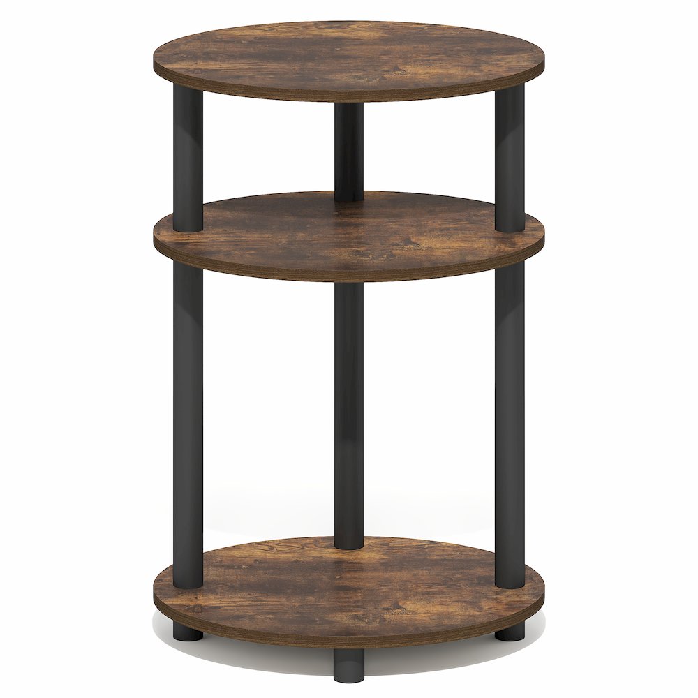 Side Table, 3-Tier Oval End Table, Night Stand, Bedside Table, Amber Pine/Black. Picture 1