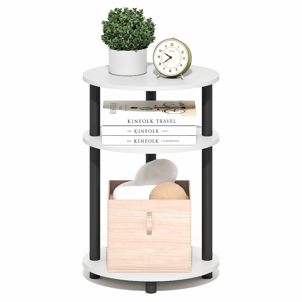 3-Tier 23" Tall Oval Nightstand, Bedside Table with Open Shelving, White. Picture 3