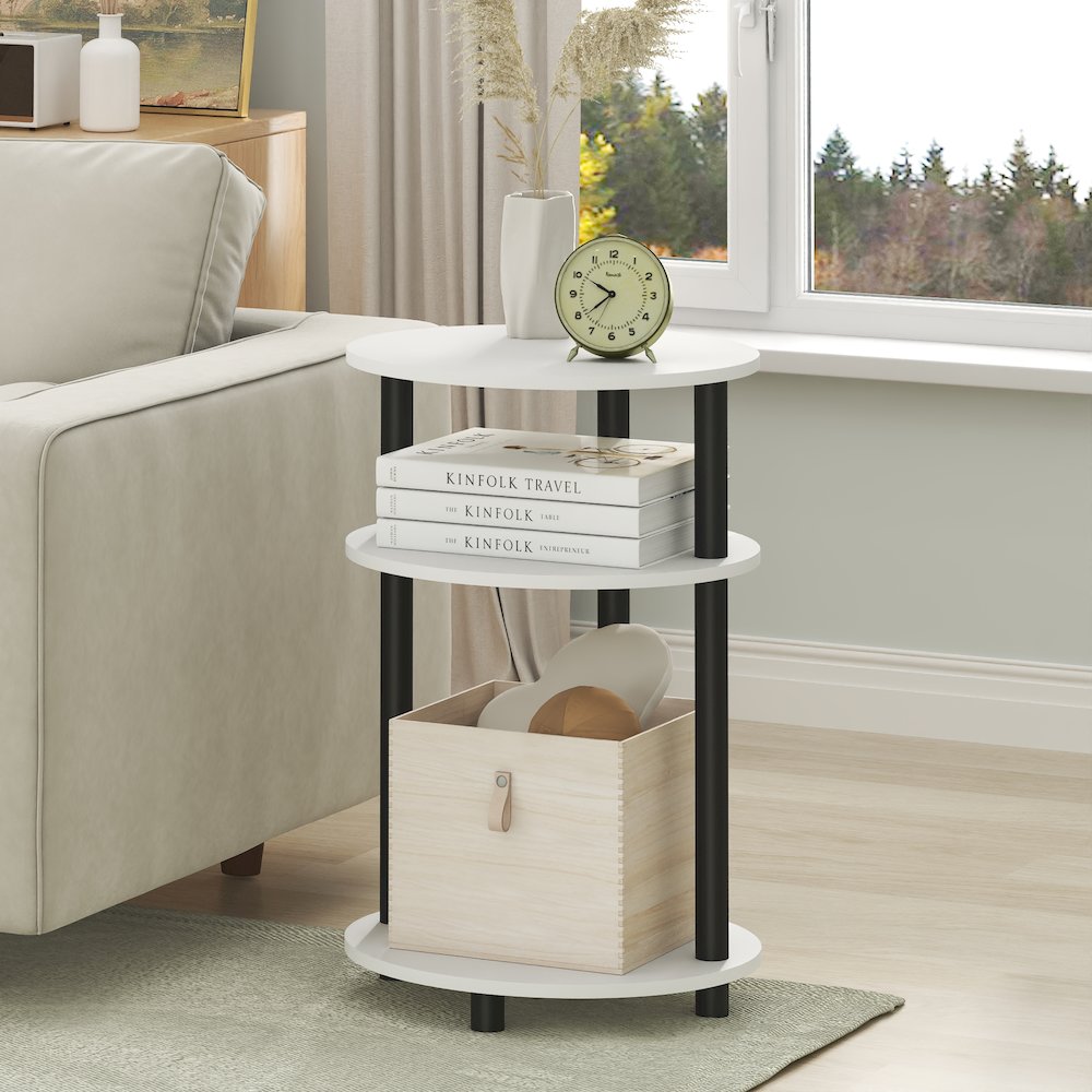 3-Tier 23" Tall Oval Nightstand, Bedside Table with Open Shelving, White. Picture 4