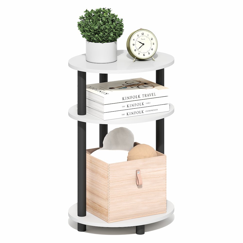 3-Tier 23" Tall Oval Nightstand, Bedside Table with Open Shelving, White. Picture 6