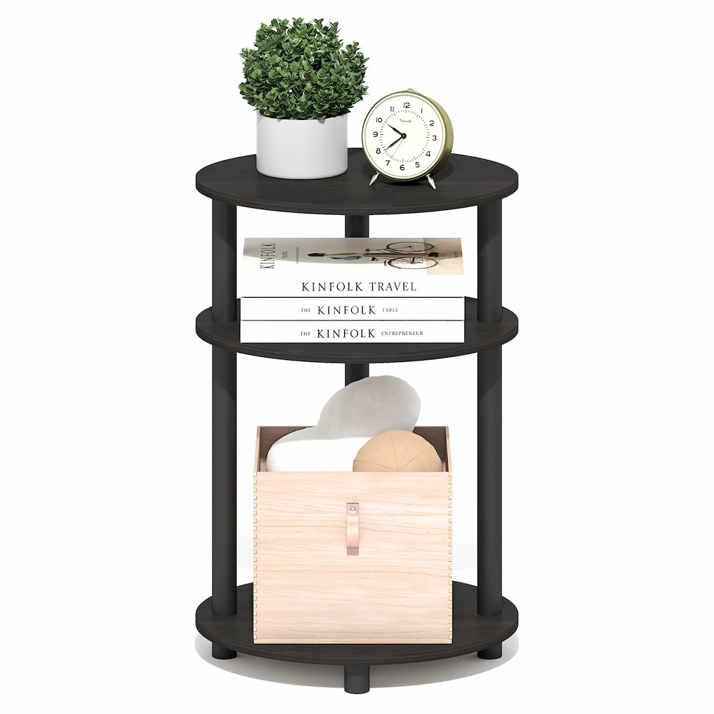 3-Tier 23" Oval Nightstand, Bedside Table with Open Shelving, Espresso. Picture 3