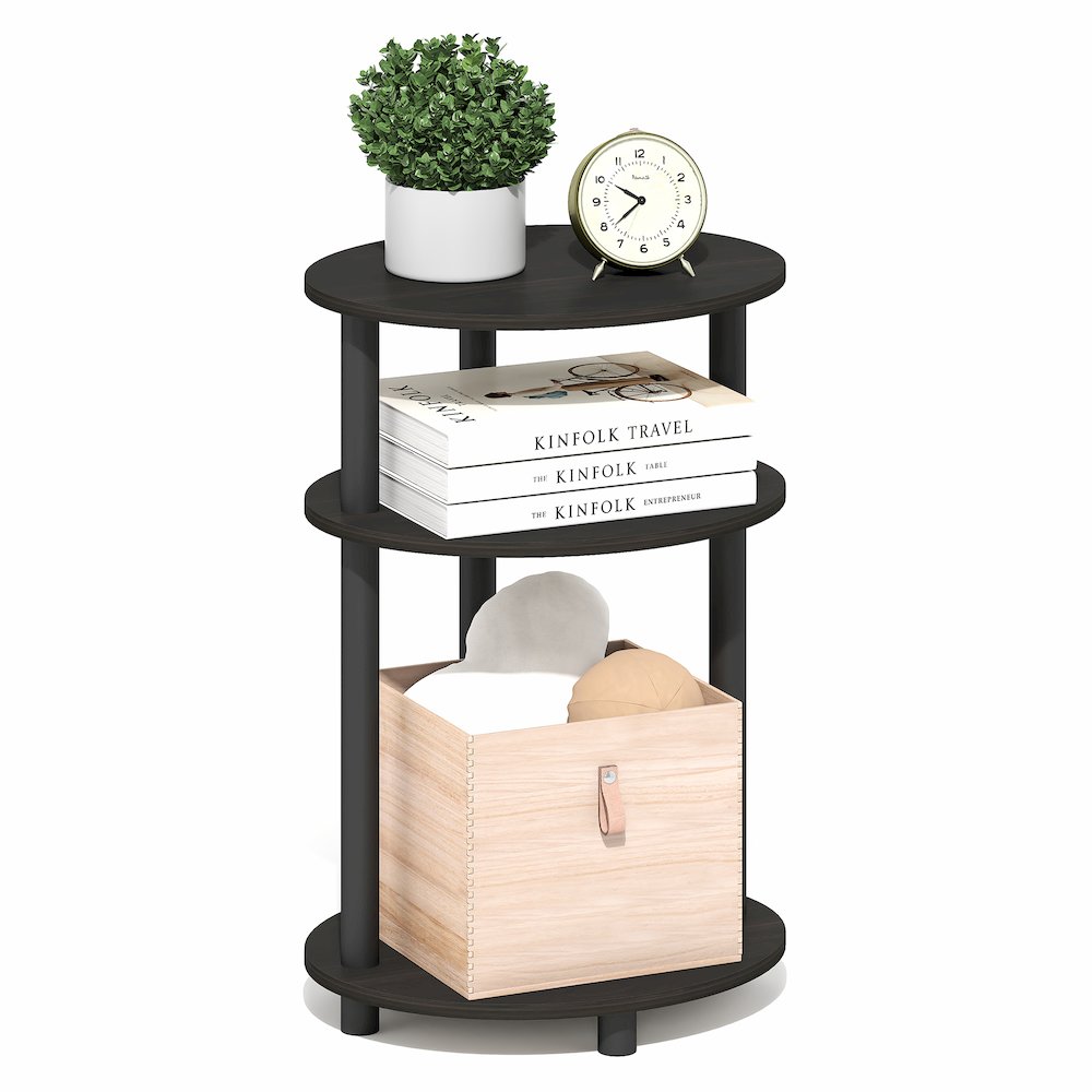 3-Tier 23" Oval Nightstand, Bedside Table with Open Shelving, Espresso. Picture 6