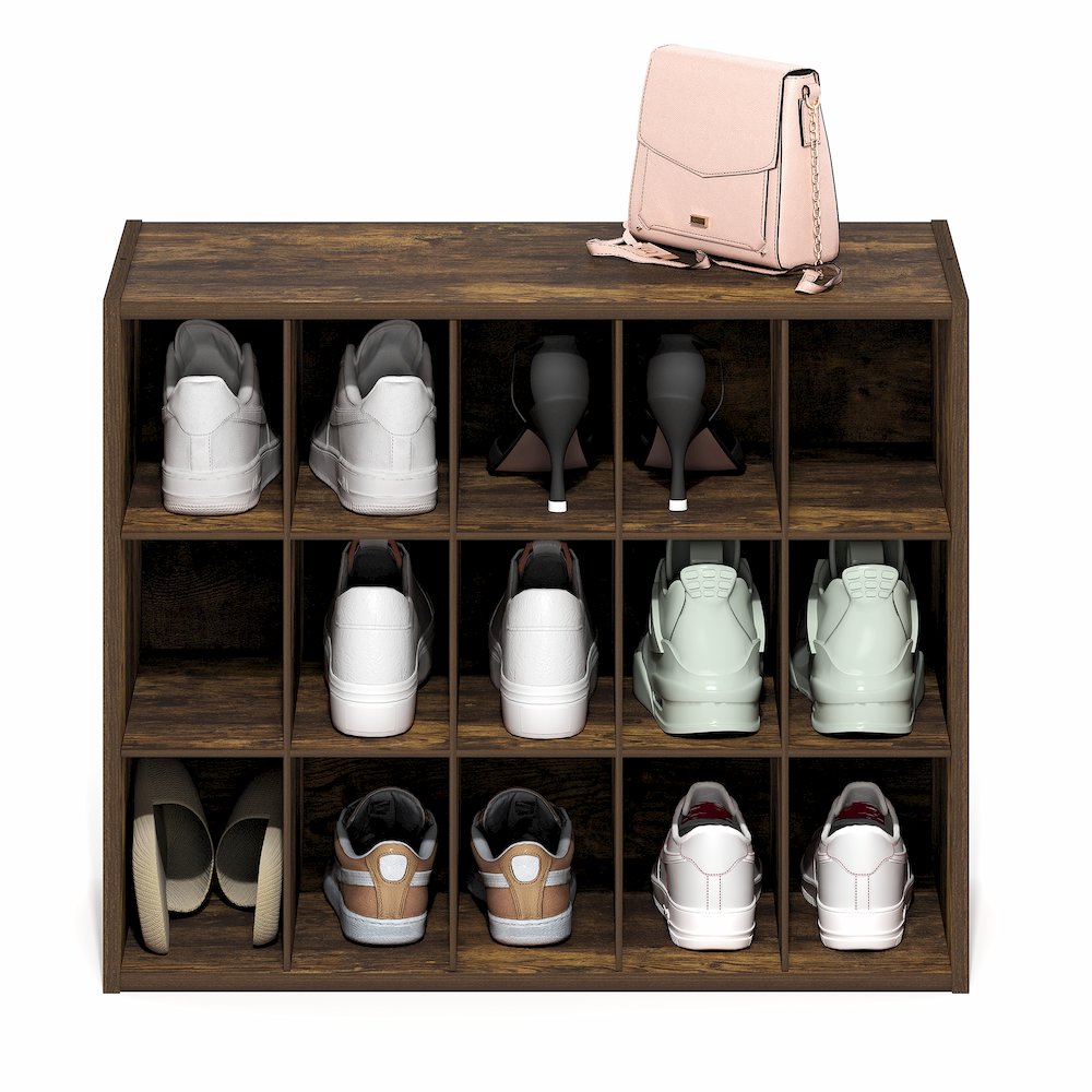 FANO Shoe Rack, 15-Cube Shoe Organizer, Stackable Shoe Storage, Amber Pine. Picture 5