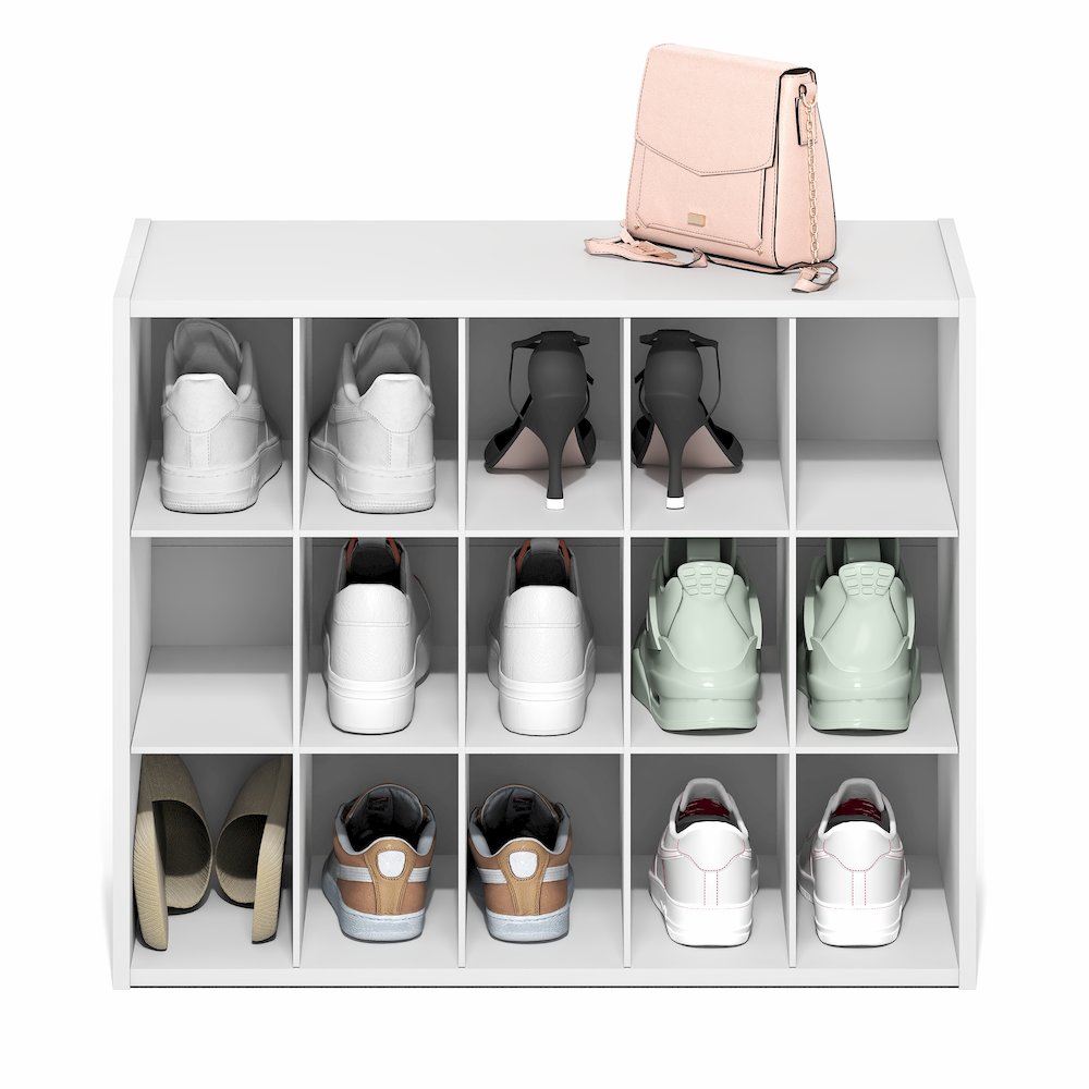 FANO Shoe Rack, 15-Cube Shoe Organizer, Stackable Shoe Storage, Black Dark Oak. Picture 6