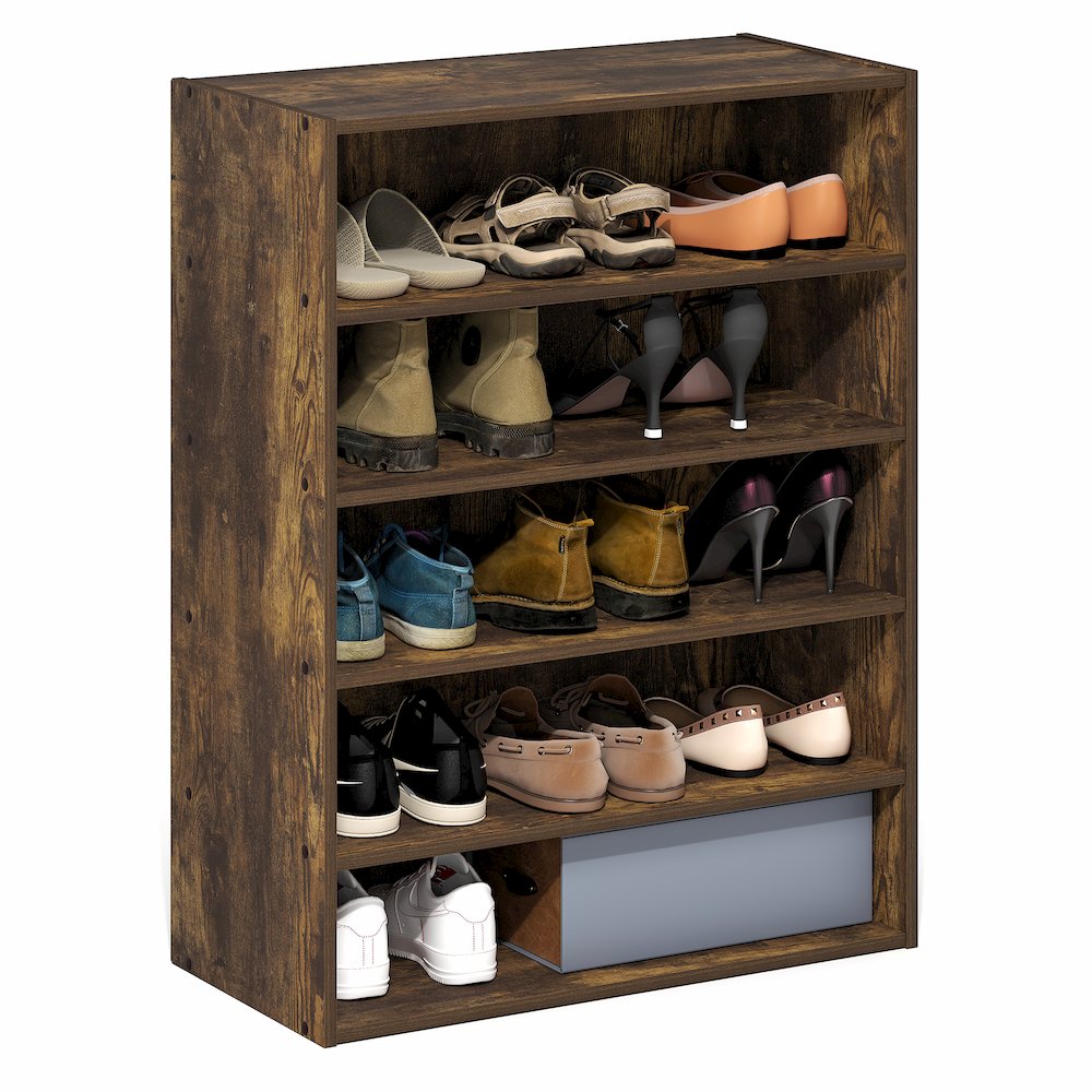 FANO Shoe Rack, 5-Tier Shoe Organizer, Stackable Shoe Storage, Amber Pine. Picture 4
