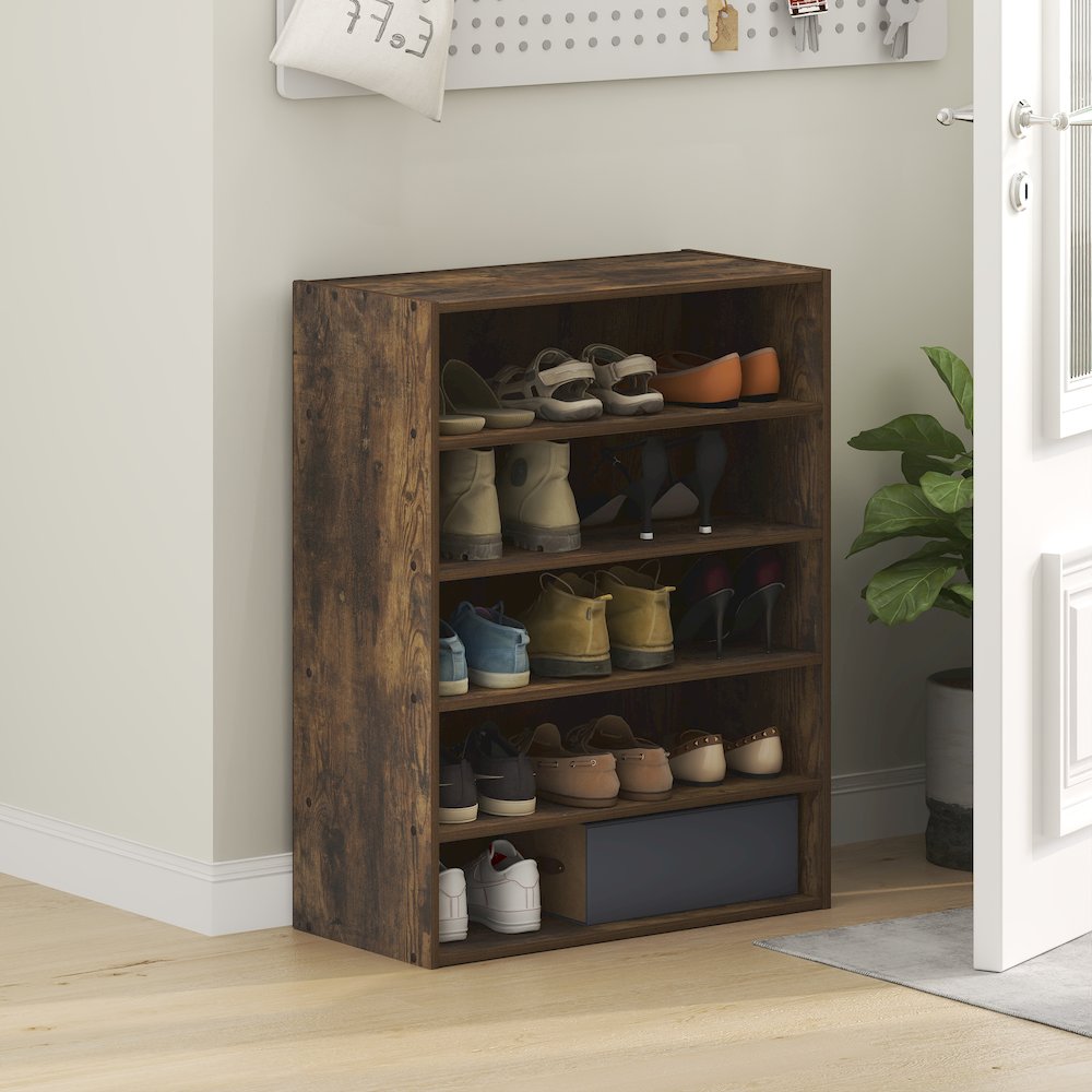 FANO Shoe Rack, 5-Tier Shoe Organizer, Stackable Shoe Storage, Amber Pine. Picture 3