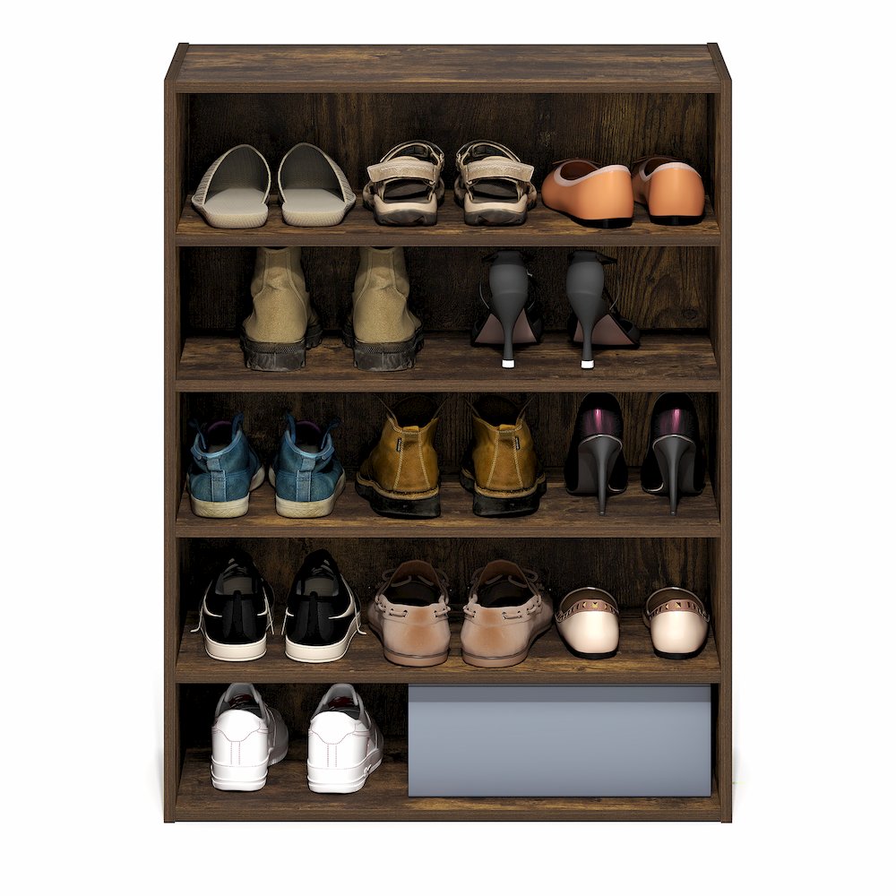 FANO Shoe Rack, 5-Tier Shoe Organizer, Stackable Shoe Storage, Amber Pine. Picture 6