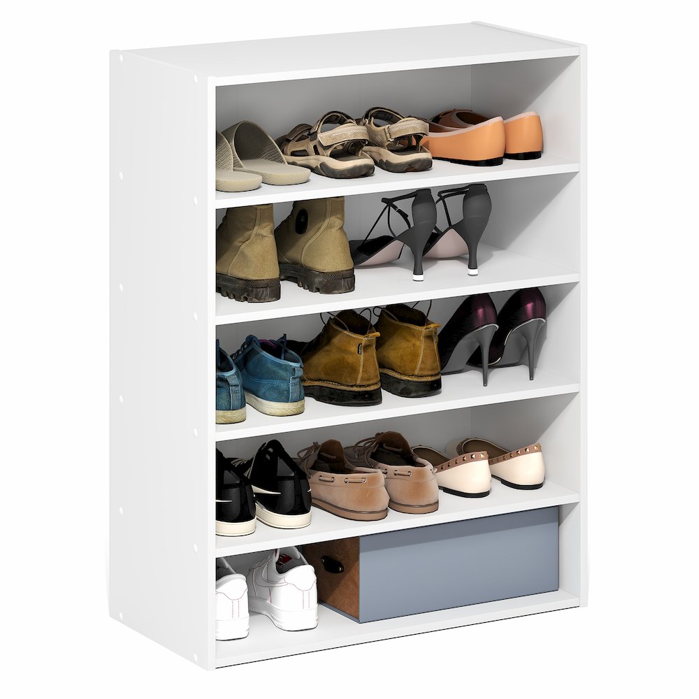 FANO Shoe Rack, 5-Tier Shoe Organizer, Stackable Shoe Storage, Black Dark Oak. Picture 4