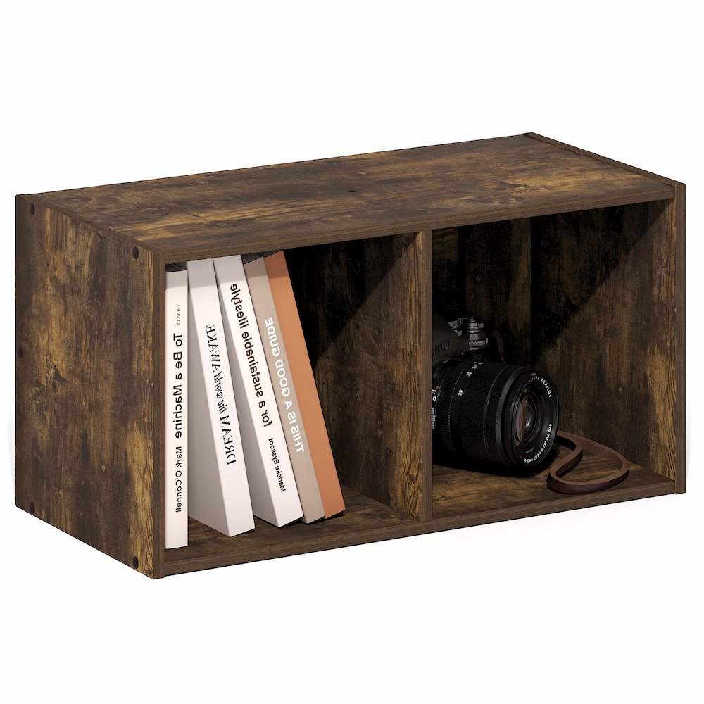 FANO 2-Cube Floating Shelves for Wall, Standing Bookshelf, Amber Pine. Picture 4