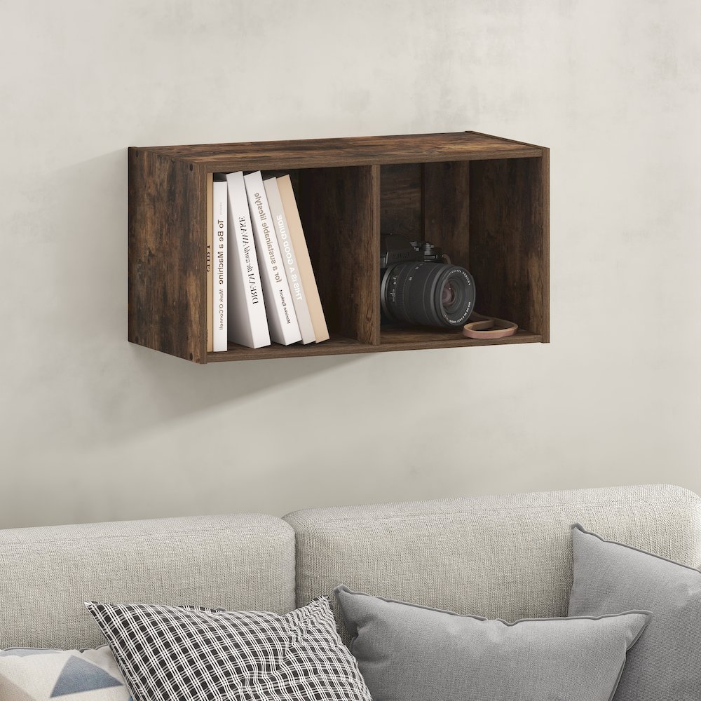 FANO 2-Cube Floating Shelves for Wall, Standing Bookshelf, Amber Pine. Picture 3