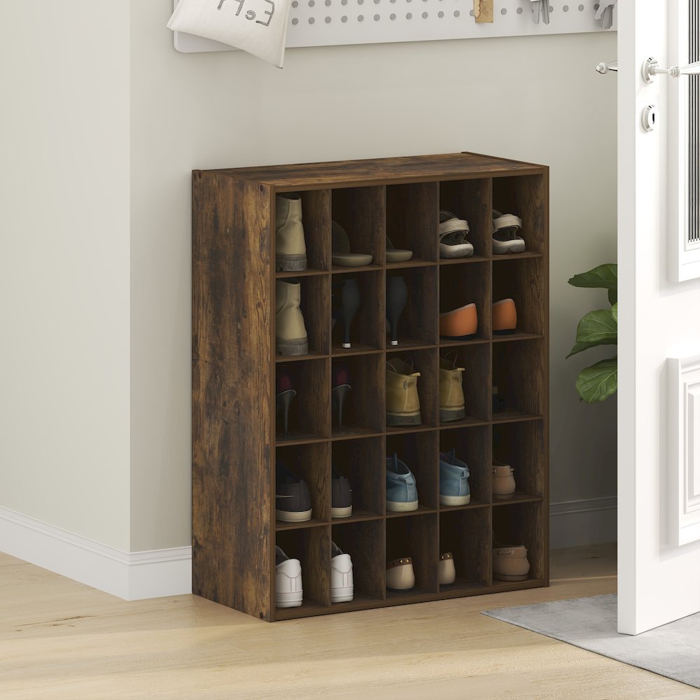 FANO Shoe Rack, 25-Cube Shoe Organizer, Stackable Shoe Organizer, Amber Pine. Picture 3