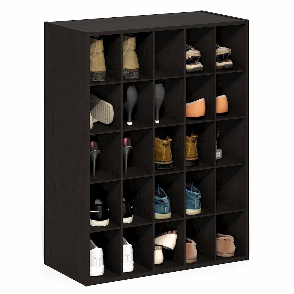 FANO Shoe Rack, 25-Cube Shoe Organizer, Stackable Shoe Organizer, Black Dark Oak. Picture 4