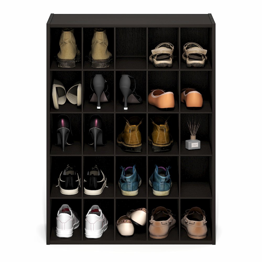 FANO Shoe Rack, 25-Cube Shoe Organizer, Stackable Shoe Organizer, Black Dark Oak. Picture 5