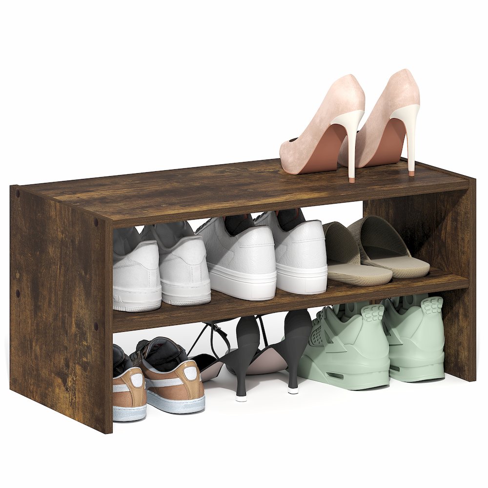 FANO Shoe Rack, 24-Inch Width Shoe Organizer, Stackable Shoe Storage, Amber Pine. Picture 4